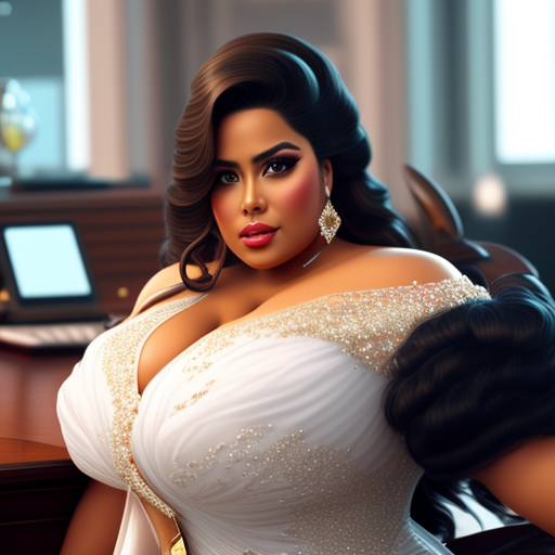 teecruise: Very Realistic Photo Of a Busty Voluptuous Latina Lady In Her  Office Wearing Attractive Dress Showing Ample Cleavage.