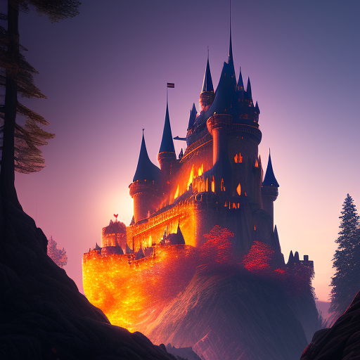 freemenmuaddib: A castle with a big tower and a princess residing at the  top window of the tower looking toward a knight fighting a dragon right  outside the castle. The dragon is