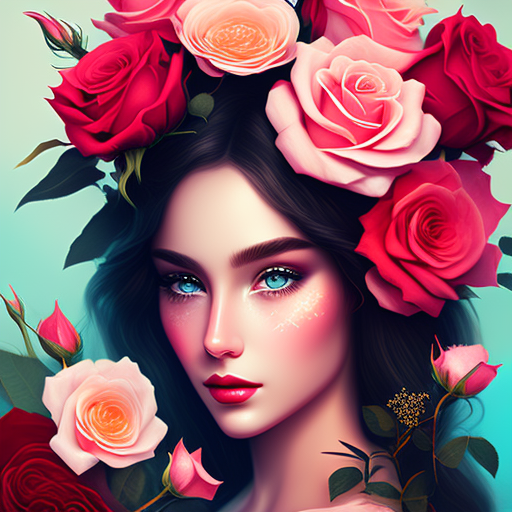 Girl, Flowers, roses, Portrait, graphic illustration, icon-like, Logo