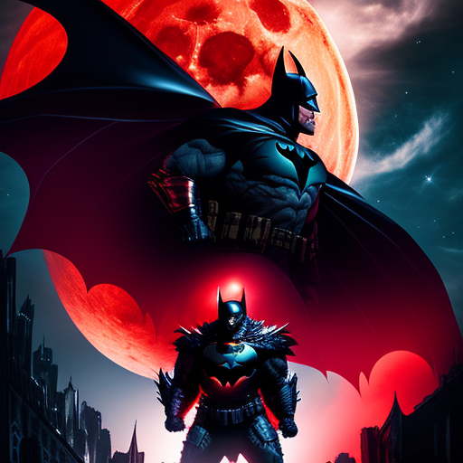 pastel-skunk778: Batman transforming into a giant bat with red eyes ultra  backlit by a full moon in the sky