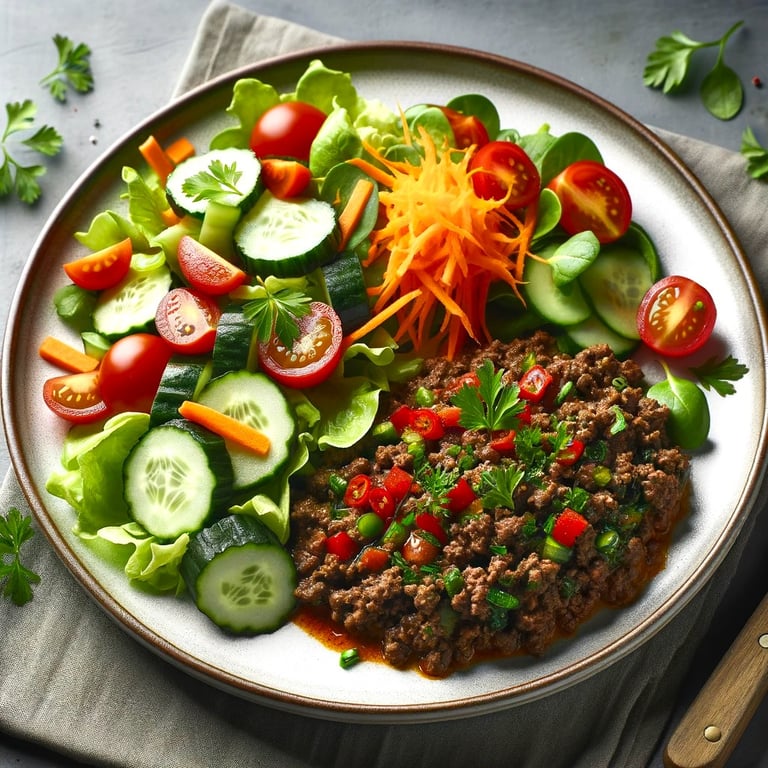 Savory Beef and Pepper Melange with Garden Fresh Salad