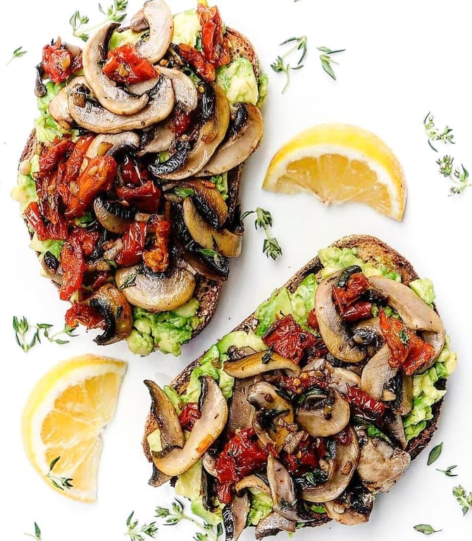Sauteed Mushroom and SunDried Tomato Avocado Toast * Ardelles Place