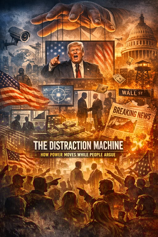 The Distraction Machine: How Power Moves While People Argue