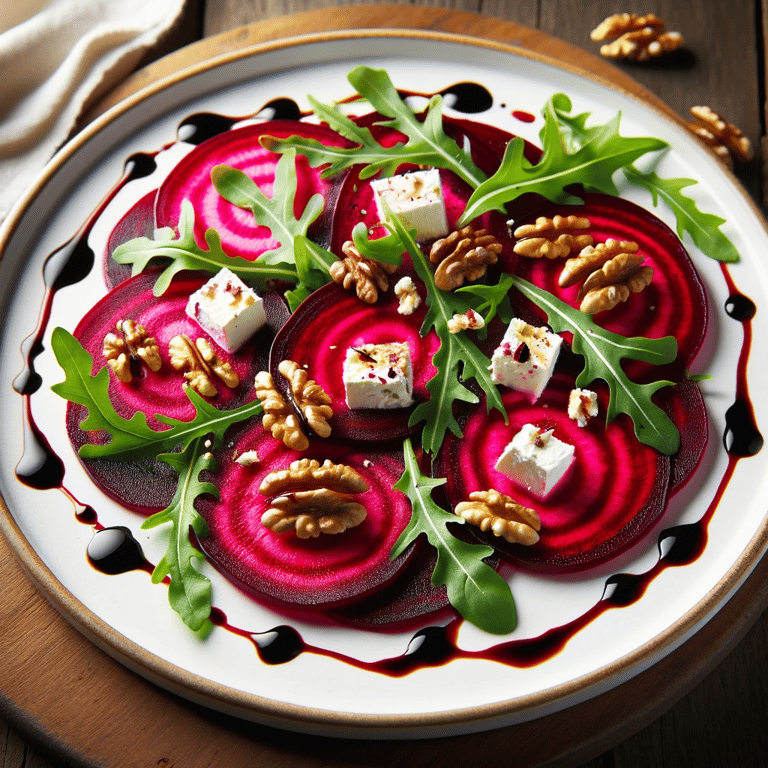 Beetroot Carpaccio with Goat Cheese, Arugula, and Toasted Walnuts