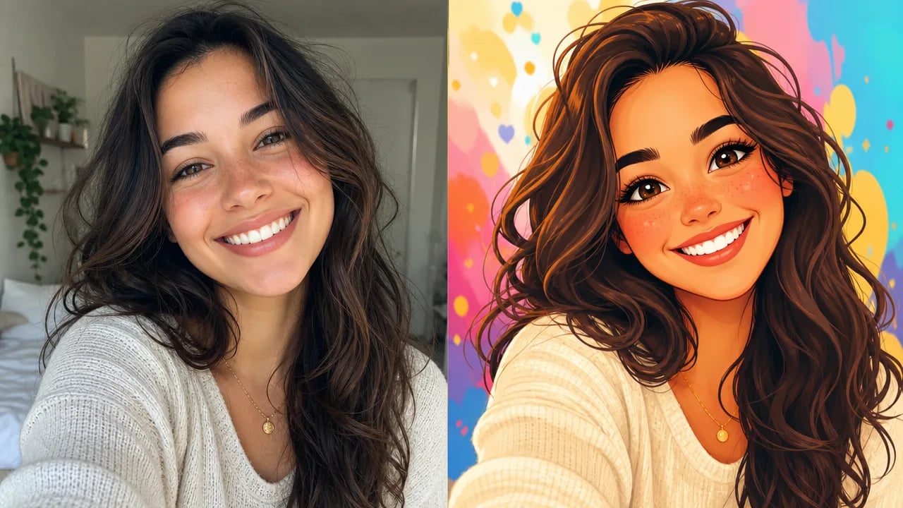 A polished cartoon version of any selfie