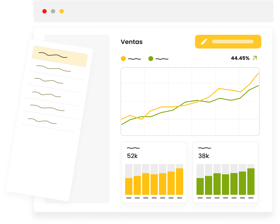 Dashboard de evolución de ventas con editor de experimentos