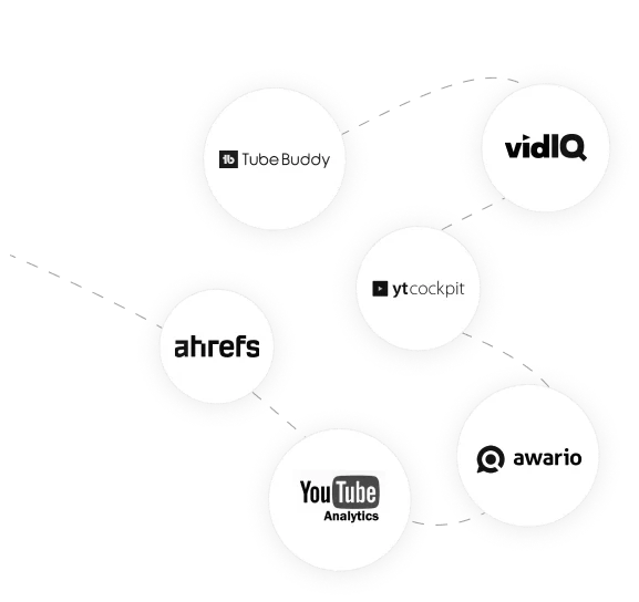 YouTube SEO tools: TubeBuddy, vidIQ, YT Cockpit, Ahrefs, Awario, YouTube Analytics