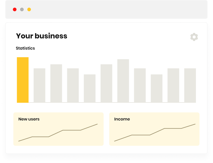 Dashboard with business statistics and charts
