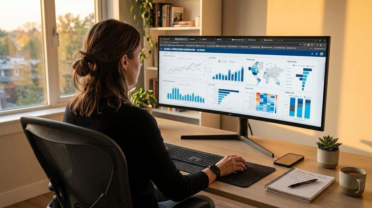 Consultora SEO comparando proveedores de datos en un dashboard unificado