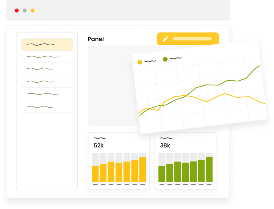 Panel de visualización con gráficos de líneas y barras