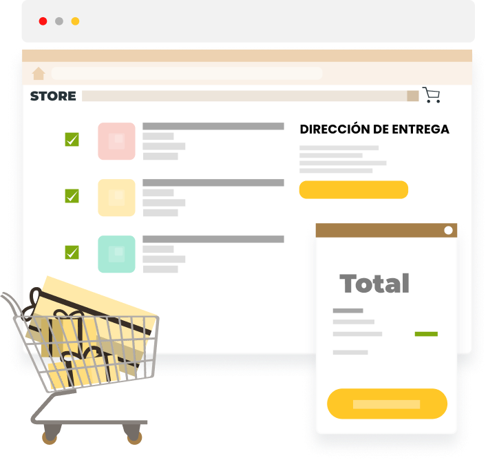 Checkout con dirección de entrega, carrito y total