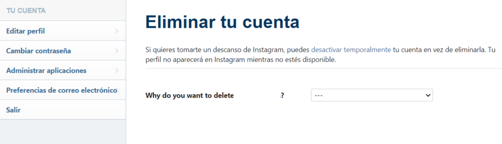 Eliminar perfil de Instagram de forma permanente