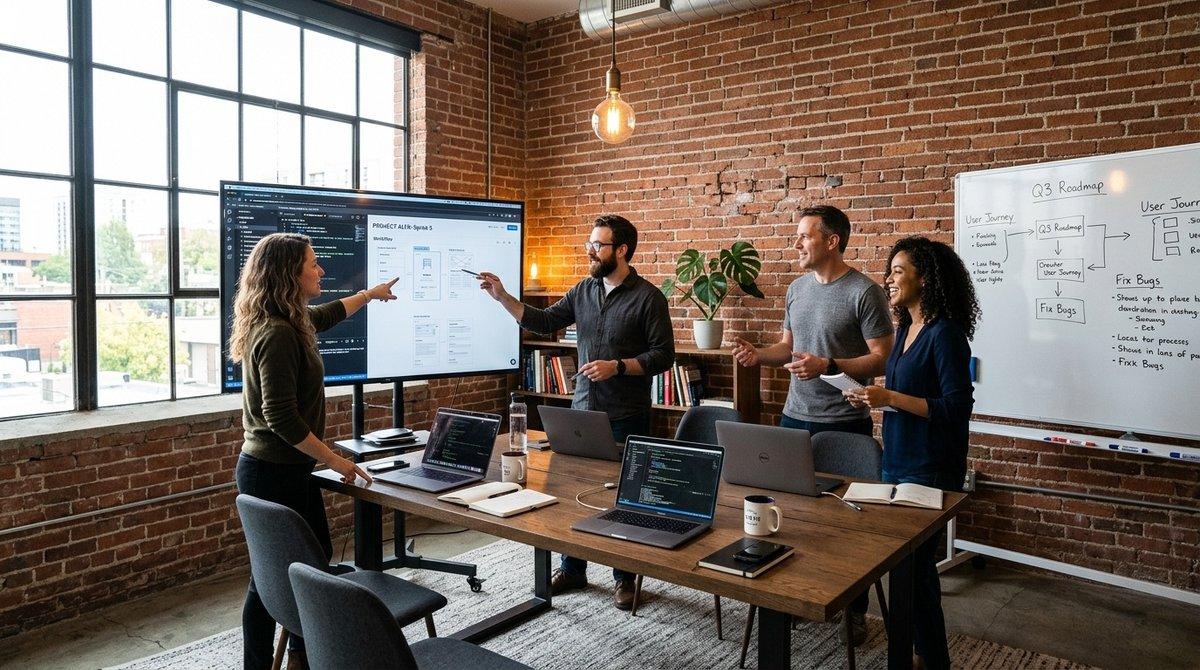 Equipo de desarrollo revisando la integración de una API SEO en su plataforma