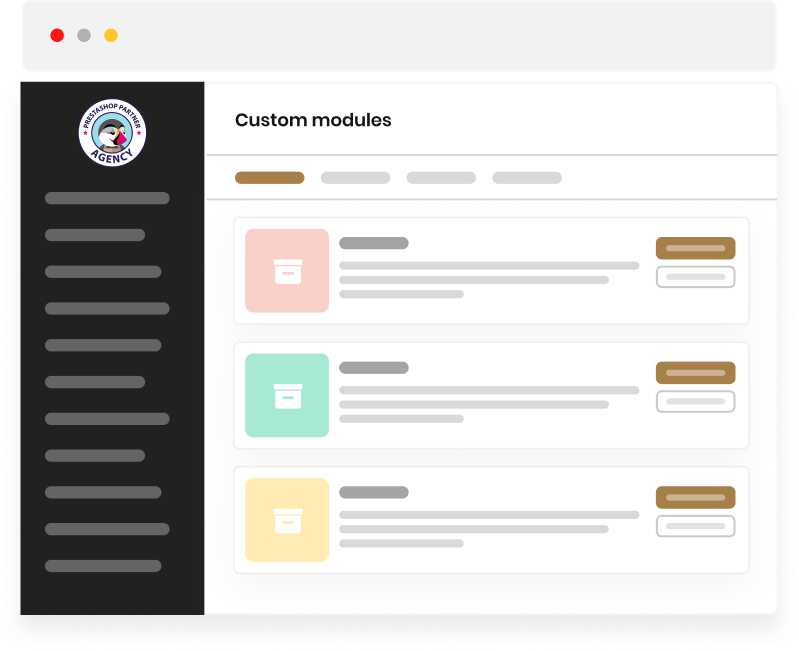 Prestashop back office with custom modules