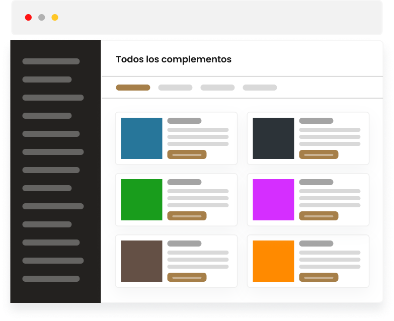 Panel con todos los complementos y plugins instalados en WordPress