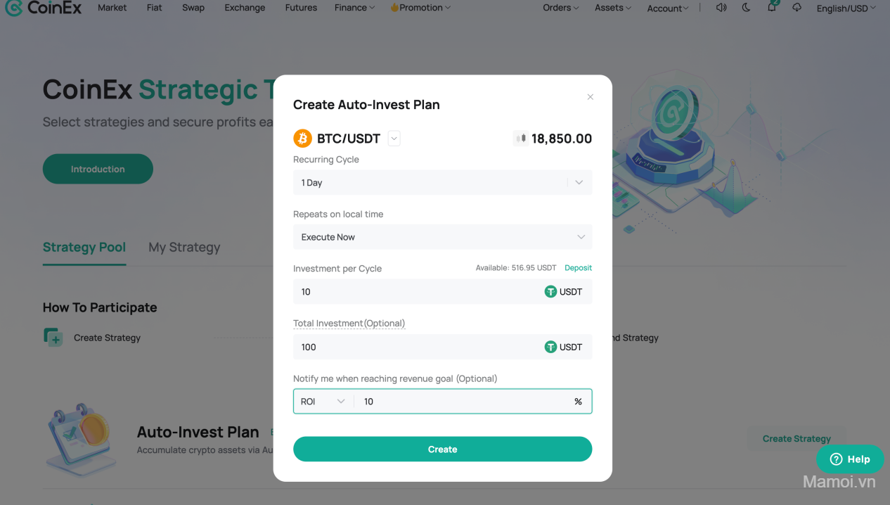 CoinEx interface