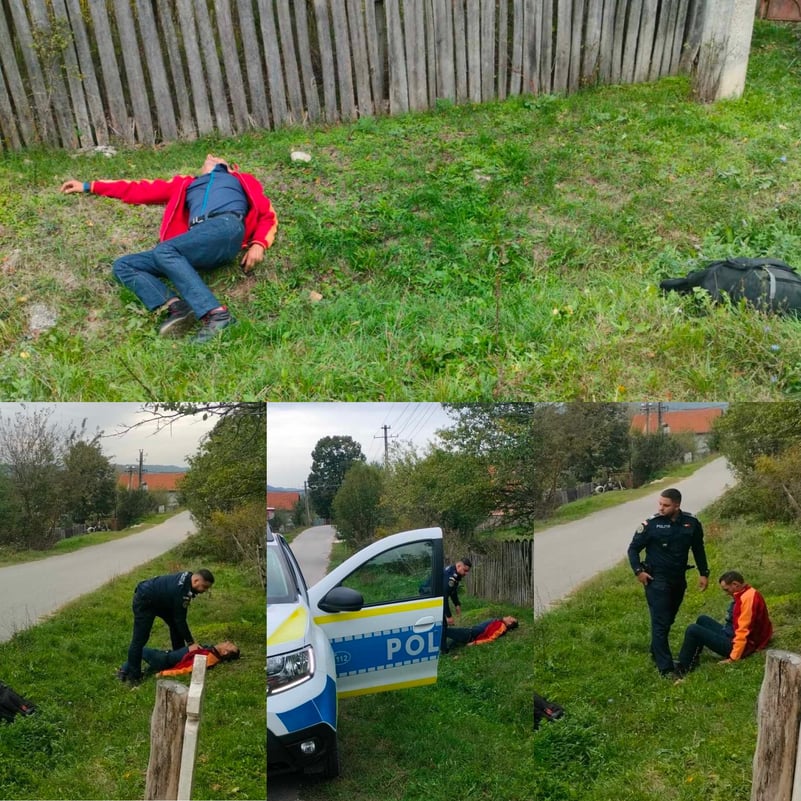 FOTO: Au crezut că e mort! Bărbat de 55 de ani din Berlești, inert pe marginea drumului