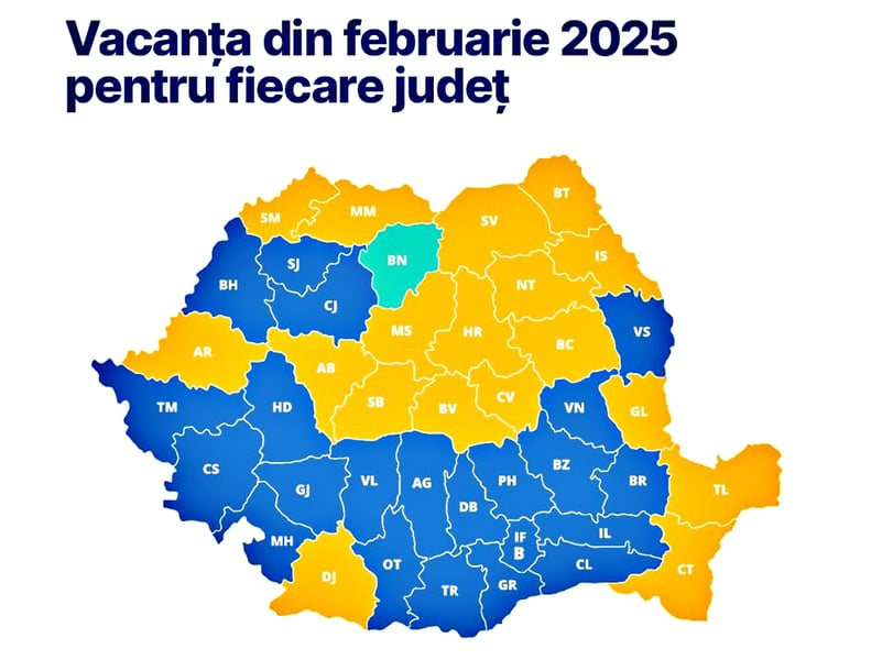 Harta vacanțelor de schi 2025, publicată de ministra Educației: cele mai multe județe au ales săptămâna 17-21 februarie / Elevii din Bistrița-Năsăud – singurii în vacanță pe 10-14