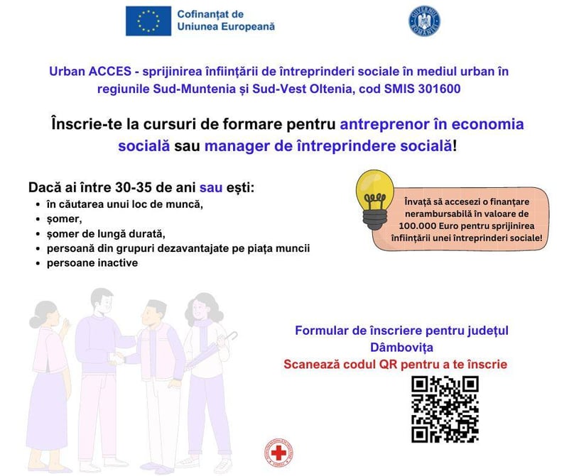 Dâmbovițenii din mediul urban se pot înscrie la cursuri de formare profesională derulate de Crucea Roșie