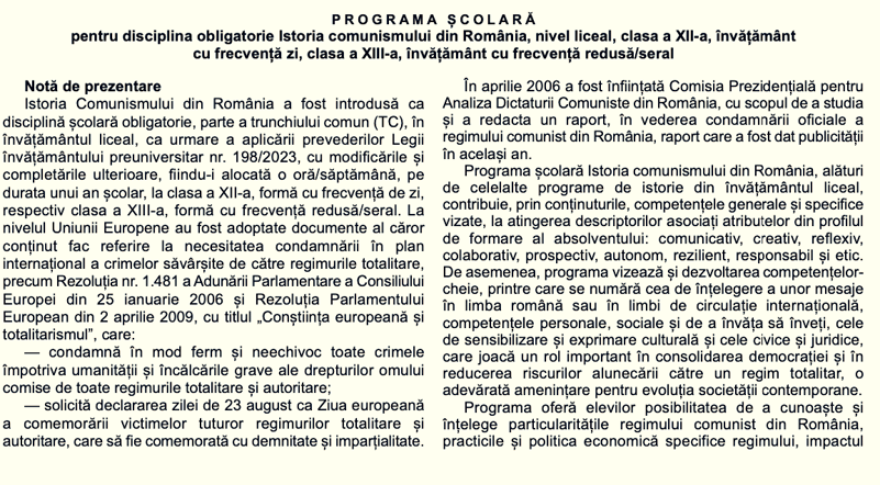 OFICIAL Programa școlară „Istoria comunismului în România”: învățământul ideologizat, supravegherea populației, decretul antiavort, lipsa alimentelor și copiii instituționalizați forțat – printre teme / Profesorii pot organiza dezbateri