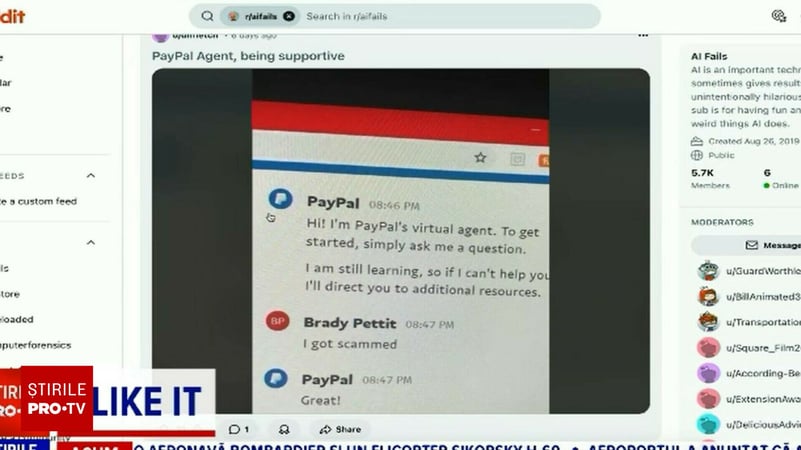 AI-ul cu capul în nori. Chatbotul PayPal a ajuns viral după ce a felicitat victima unei escrocherii