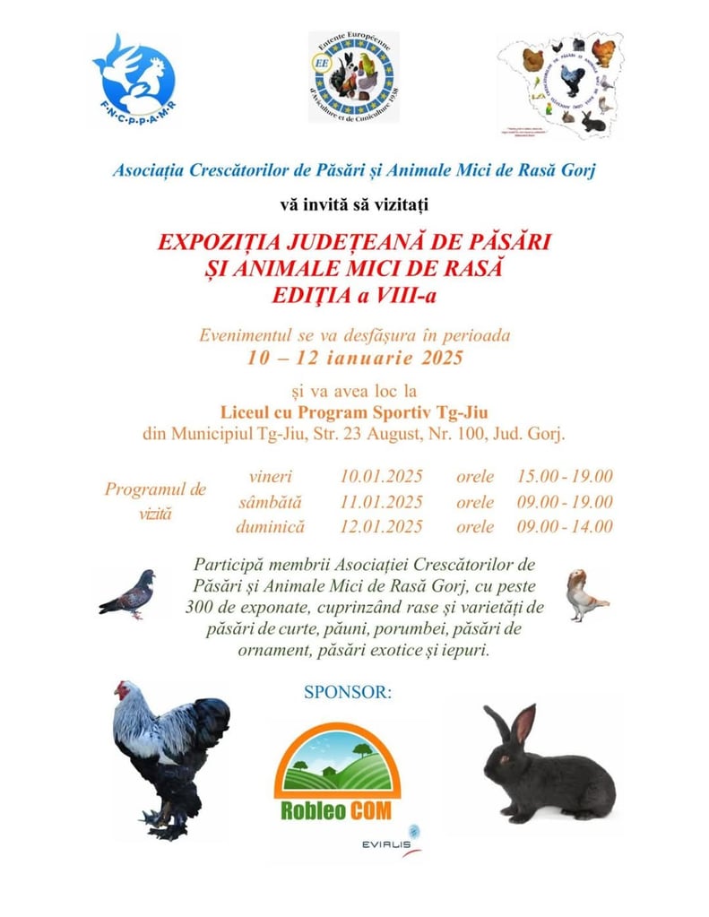 Expoziție de păsări și animale mici, la Târgu Jiu
