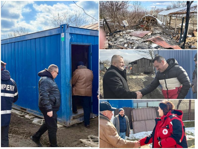 FOTO! Familie din Gologanu, rămasă pe drumuri în urma unui incendiu devastator, ajutată de Prefectură, ISU, Electrica și Crucea Roșie Vrancea