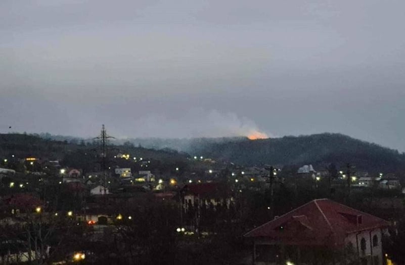 Incendiu puternic de vegetație pe dealurile din localitatea Valea Voievozilor
