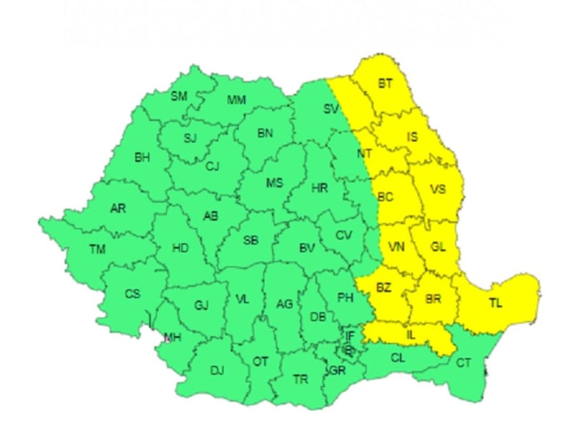 Cod galben de viscol în estul ţării