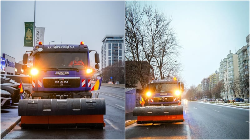 FOTO | Deszăpezirea de 16.500 €/zi din Sectorul 2, în primul weekend când chiar ar fi nevoie. Hopincă: Echipele sunt pregătite să intervină prompt pe străzi