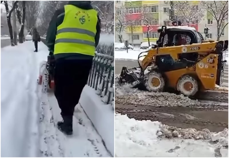 VIDEO | Minune miraculoasă: se deszăpezesc, cu fală pe internet, niște trotuare din Sectorul 5. Dimineață, bucureșteni de aici erau furioși că înoată prin troiene