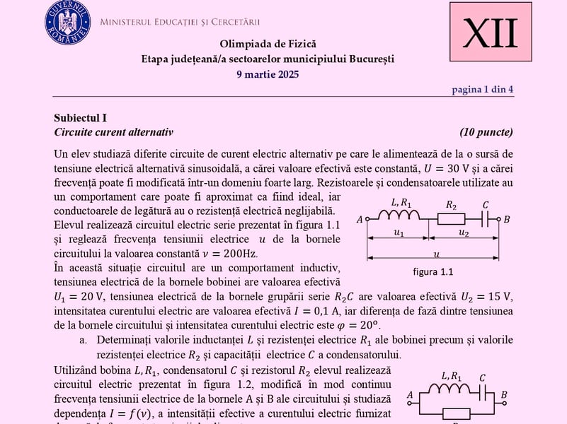 Olimpiada Națională de Fizică 2025 – etapa județeană. Descarcă subiectele și rezolvările publicate de centrele de examen, pentru clasele VI-XII / Etapa națională are loc la Slobozia, de pe 10 aprilie
