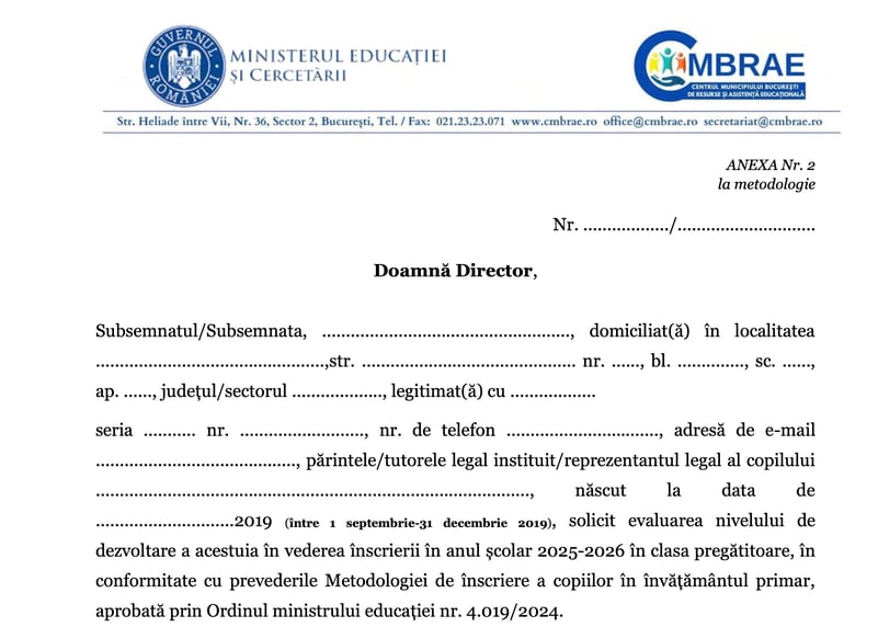 Evaluarea dezvoltării copiilor pentru înscrierea în clasa pregătitoare 2025 durează 15-20 minute și are loc în perioada 10 martie – 27 martie – precizări CMBRAE / Documente necesare pentru evaluare