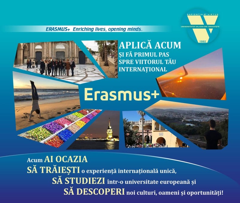 Atenție, studenți! Perioada depunerii dosarelor pentru mobilitățile Erasmus+ este în Derulare la Universitatea Valahia din Târgoviște