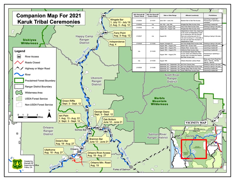 2021 Karuk Ceremonial River Closure Map