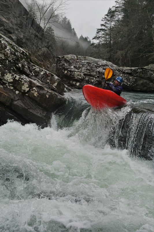 Mike Hamrick boofing the fang at low water