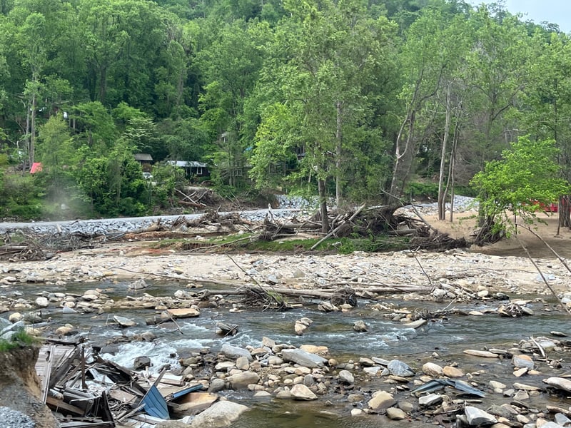 Debris + widened river