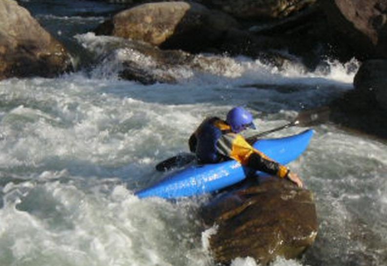 The Wall Rapid, center rock broach