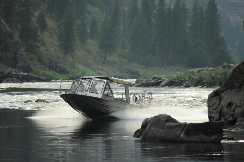 Jet Boat Passing Johnson Creek Camp