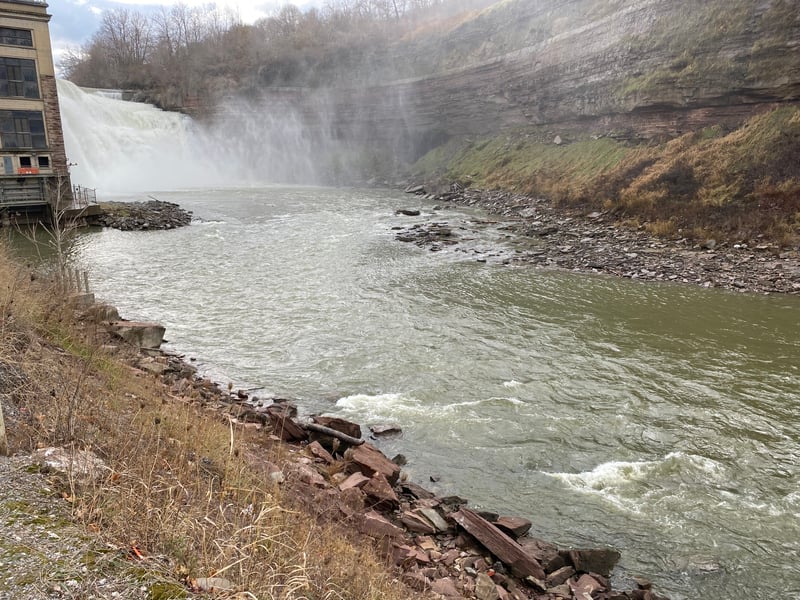 Lower Falls on the Genesee River near Rochester, New York, used as the upstream hazard boundary for the Petten Street out-and-back route.