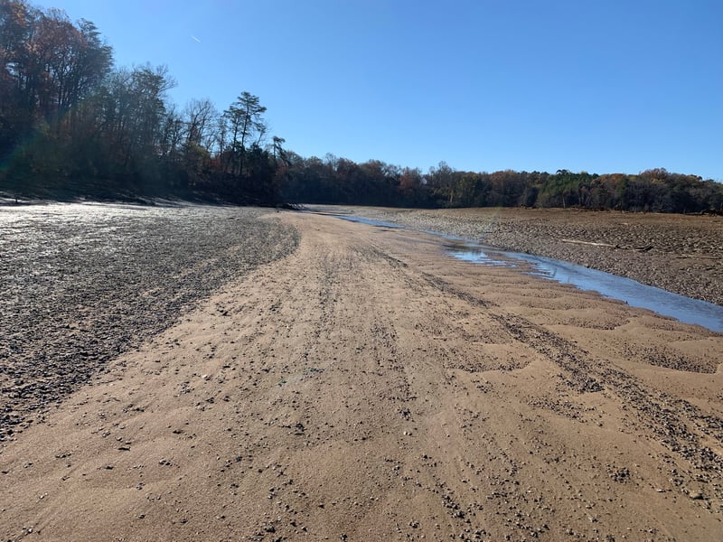Mudflats in drained reservoir