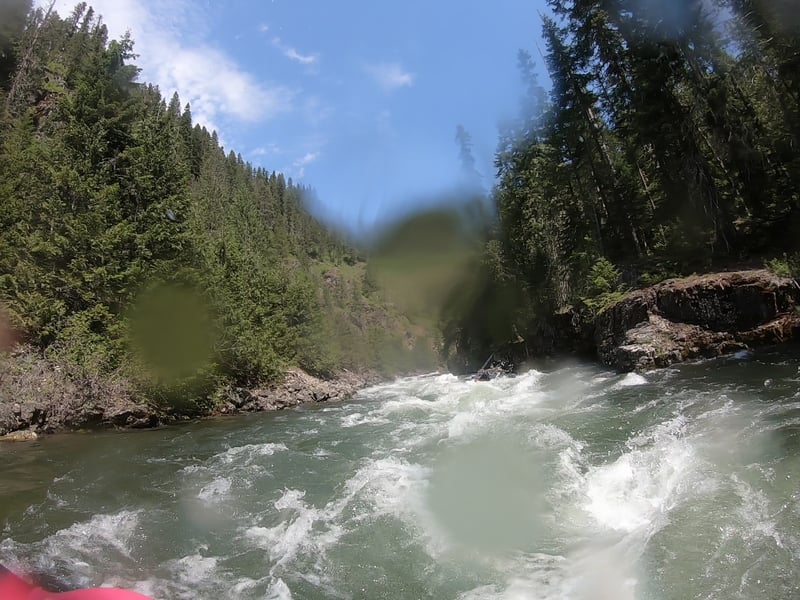 Long rapid with big waves and some holes above the Tumbledown Falls