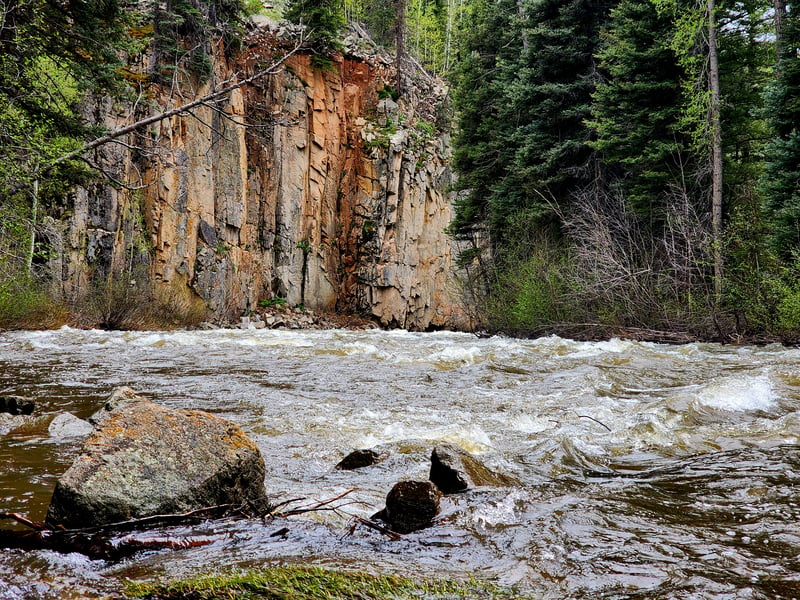 Upper Dolores River: rock wall below Rico