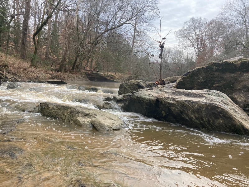 Start of the rapid at the first busted dam at Picketts Mill rd.