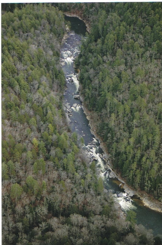 Aerial shot of Chattooga's Five Falls
