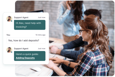 Customer onboarding and support team with an invoicing conversation