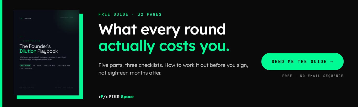 Free guide, 32 pages: The Founder's Dilution Playbook. Send me the guide.