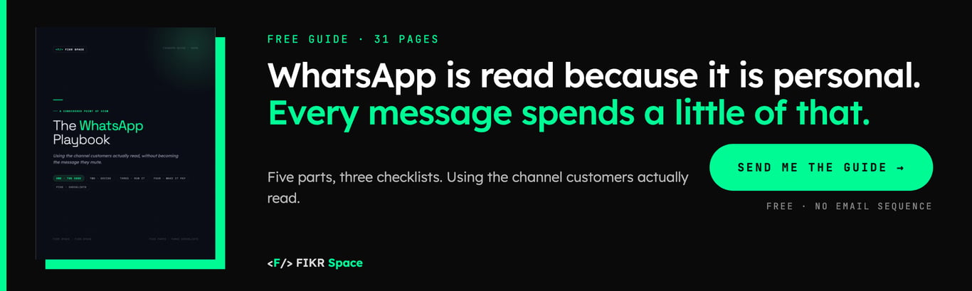 Free guide, 31 pages: The WhatsApp Playbook. Send me the guide.