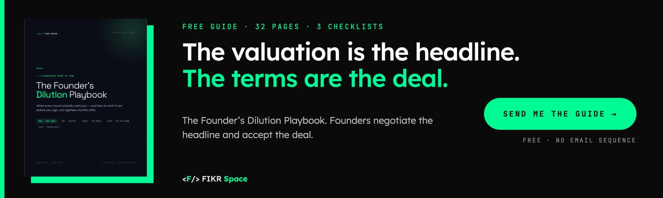 Free guide, 32 pages: The Founder's Dilution Playbook. Send me the guide.