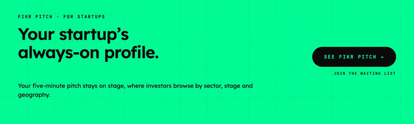 FIKR Pitch, for startups: stop sending cold emails and let investors find you. See FIKR Pitch.